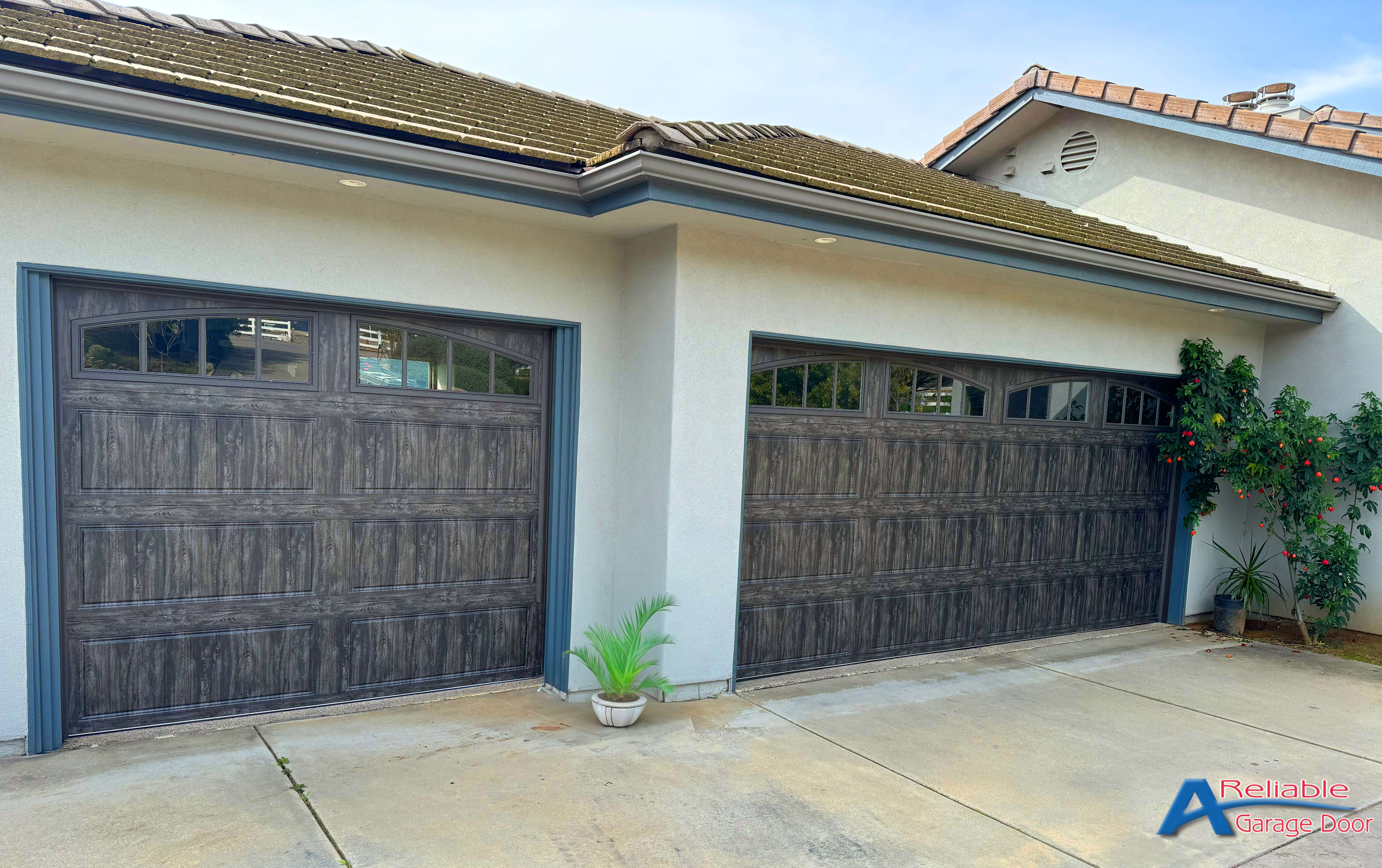 Clopay slate finish garage doors freshly installed