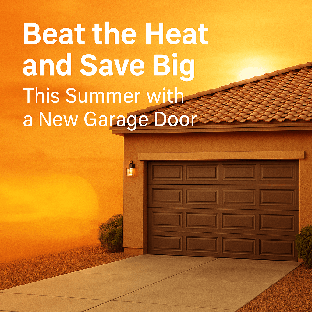New insulated garage door on a home during summer with the sun setting, highlighting energy savings for San Diego homeowners